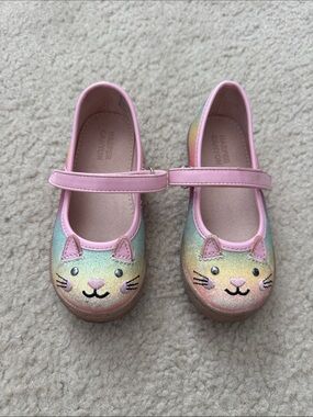 Harper Canyon Girls' Pastel Rainbow Cat Mary Jane Shoes - Pink Trim - size 8